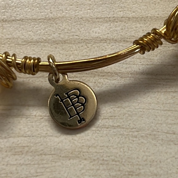 Bourbon & Boweties Gold Tone Bangle Bracelet Wrapped Wire with Natural Stones - Picture 2 of 3